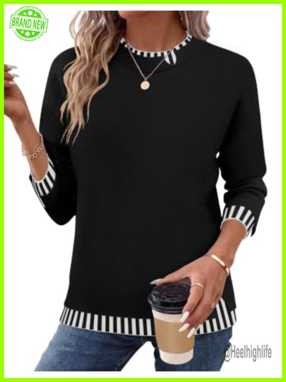 Zeagoo Women's Crewneck Long Sleeve Pullover Sweater Knit Patchwork
